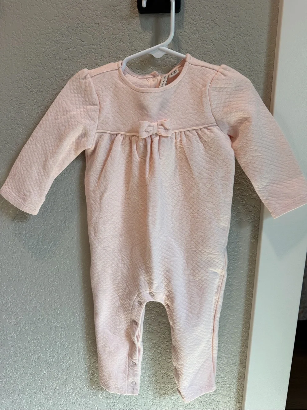 Janie and Jack Light Pink Quilted One-Piece with Bow